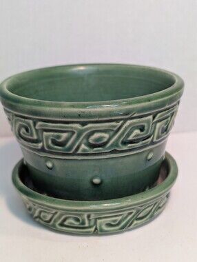 McCoy Pottery Greek Key planter in an emerald or leaf green glaze